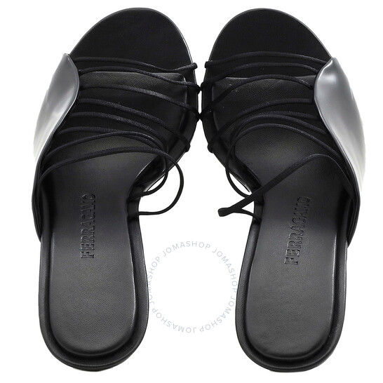 Ferragamo Black Leather Altaire 85 Sandals, Size 7.5 01F599