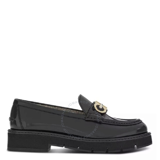 Ferragamo Black Ofelia Lug Moccasin With Gancini Ornament