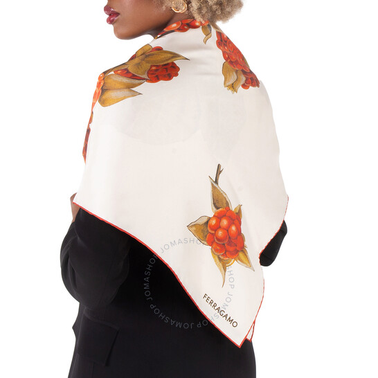スカーフ FERRAGAMO Woman Neck scarf White 310158 771387 001 Poppies print silk foulard - Women | Ferragamo