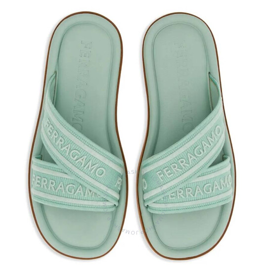 Ferragamo♪SALE♪0769518 Ferragamo Laurene Logo Embroidered Slides, Size 9 C 01G833
