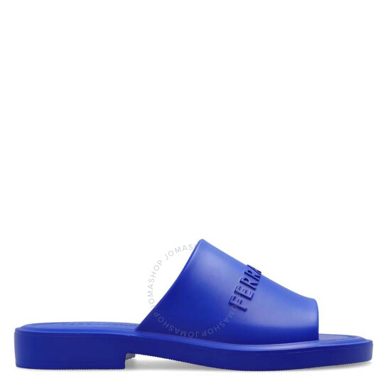 Ferragamo Men's Blue Logo-Embossed Slip-On Sandals, Size 8