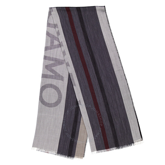 Ferragamo Striped Fringed-Edge Silk-Linen Blend Scarf 520120
