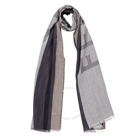 Ferragamo Striped Fringed-Edge Silk-Linen Blend Scarf 520120