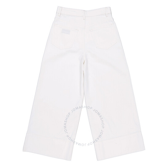 Ganni Bright White Denim Cropped High-Rise Jeans, Waist Size