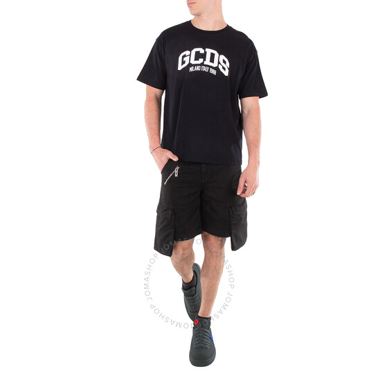 Tシャツ・カットソー GCDS Men T-shirt Black A2OM2304JB9 99 Gcds Black Logo Lounge Cotton T-Shirt, Size X-Small
