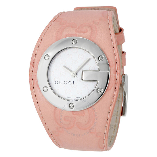 Gucci 104 White Dial Pink Leather Ladies Watch YA104537
