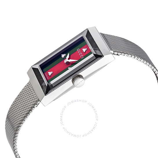Gucci G-Frame Quartz Green and Red Web Mother of Pearl Dial