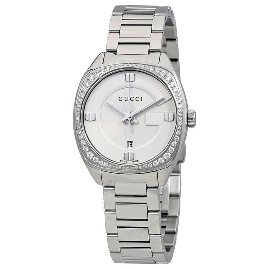 Gucci GG2570 White Dial Stainless Steel Diamond Ladies Watch