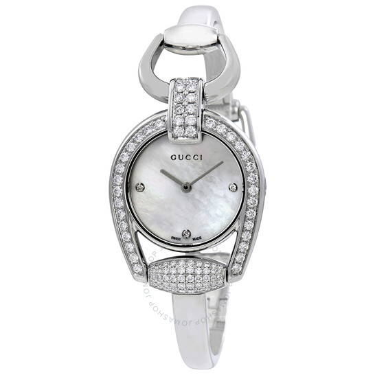 Gucci Horsebit Mother of Pearl Diamond Dial Ladies Bangle