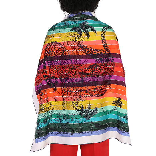 Hermes Jungle Love Rainbow Embroidered Square Scarf 593369S