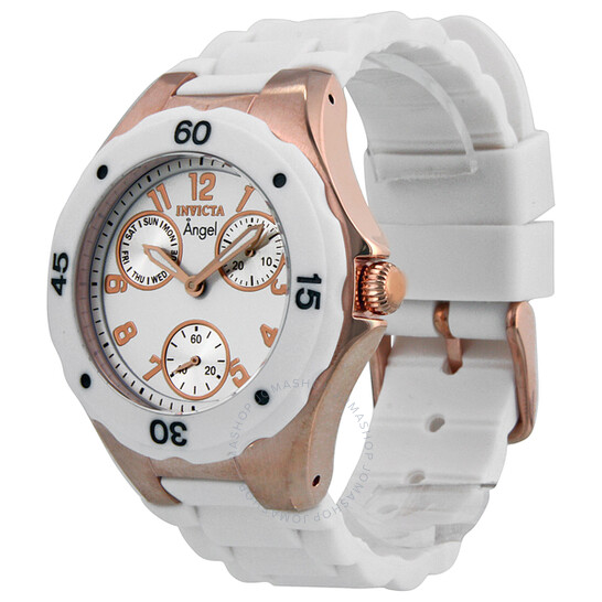 Invicta Angel White Rubber Strap Rose Gold Plated Multi