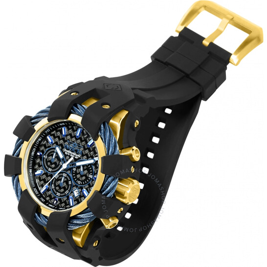 【誠実】 Fiber Carbon Black Chronograph Bolt Invicta Dial Watch Men's スパイク・シューズ