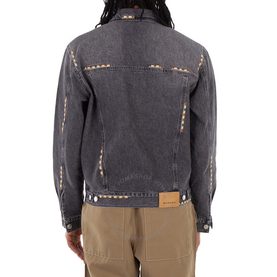 Isabel Marant Men's Faded Black Jango Embroidered Denim