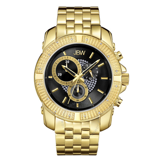 JBW Warren Gold-tone Case Black Crystal Pave Chronograph