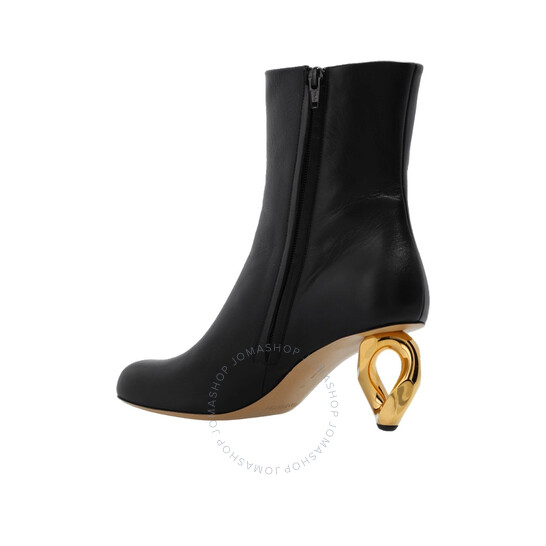 JW Anderson Black Leather Chain Heel Ankle Boots, Brand Size