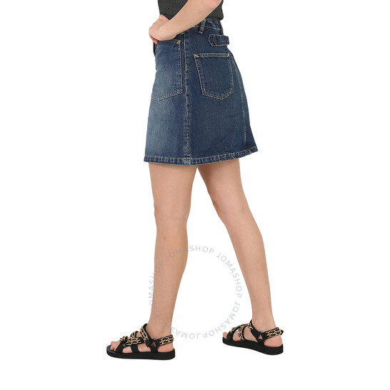 Kenzo Dark Stone Blue Denim Flared Mini Skirt, Waist Size 25