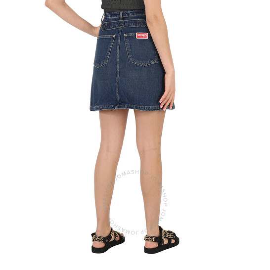 スカート KENZO SKIRT (FD52DJ2696B2 DD) Kenzo Dark Stone Blue Denim Flared Mini Skirt, Waist Size 25