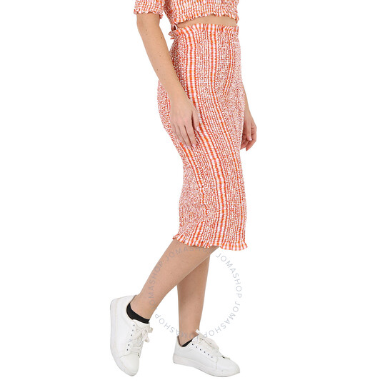 Kenzo Ladies Medium Orange Check Ruched Midi Skirt, Size