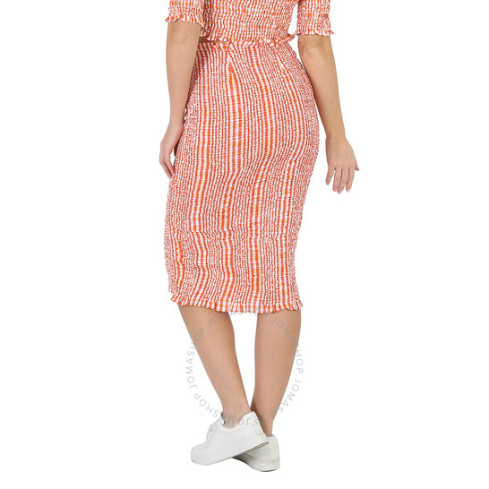 Kenzo Ladies Medium Orange Check Ruched Midi Skirt, Size