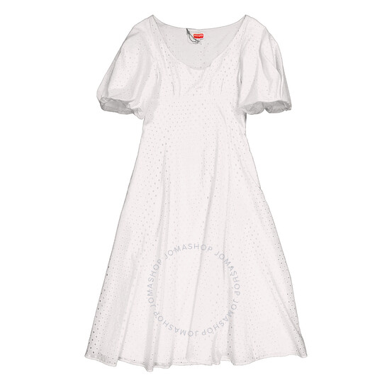ワンピース KENZO Women Mid Skirts FE52RO2599K1 02 WHITE Kenzo Ladies Off White Broderie Anglais Embroidered Midi