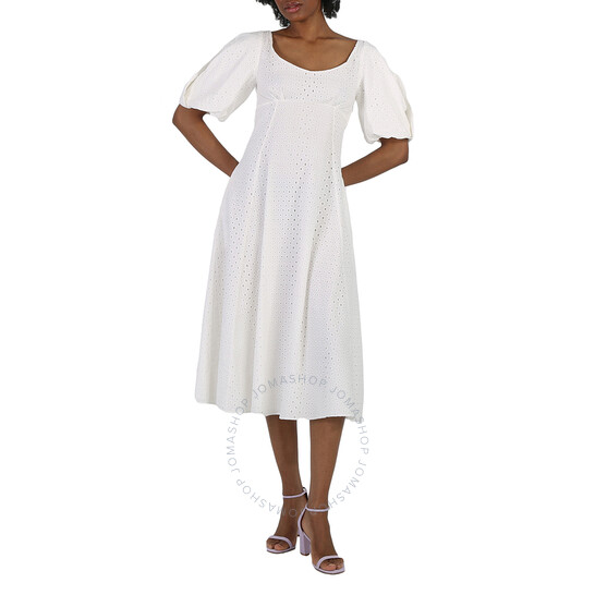 ワンピース KENZO Woman Dress Yellow Cream FD52RO1169FG 02 Kenzo Ladies Off White Broderie Anglais Embroidered Midi