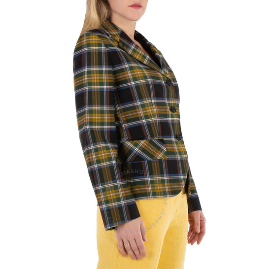 Kenzo Plaid Front Pocket Fitted Blazer, Brand Size 38 (US