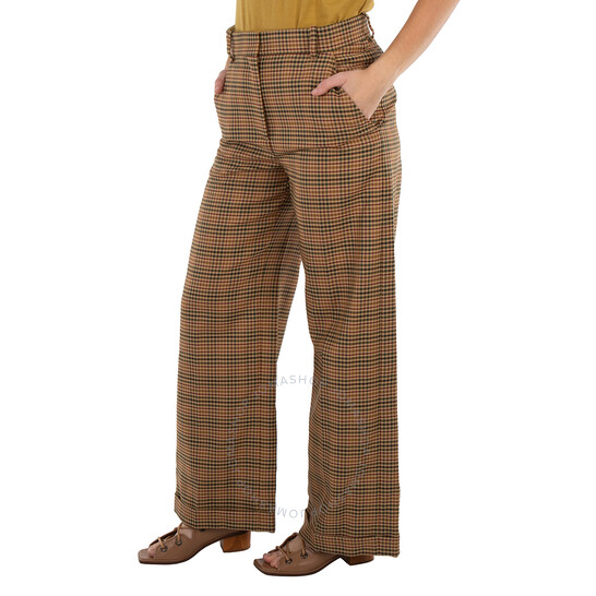 パンツ KENZO Woman Pants Brown FD62PA0719GH 14 Kenzo Plaid Tailored Wide Leg Pants, Brand Size 34 (US Size