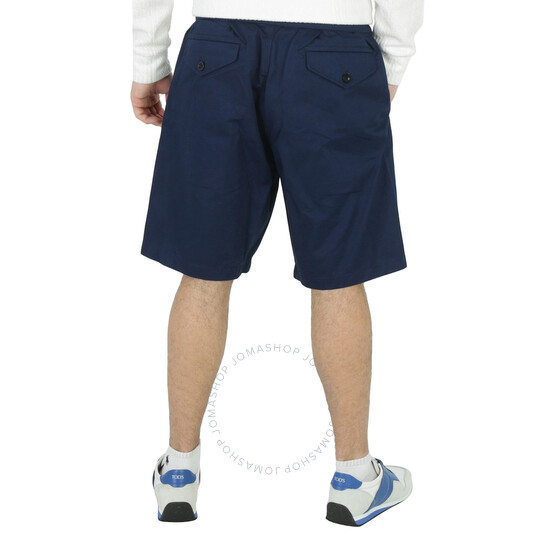 Maison Margiela Pleated Bermuda Shots￼ Maison Margiela Men's Dark Blue Pleated Buckled Bermuda
