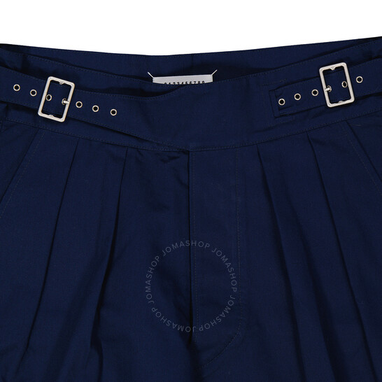 Maison Margiela Pleated Bermuda Shots￼ Maison Margiela Men's Dark Blue Pleated Buckled Bermuda