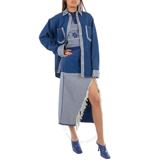 Marni Bleached Coated Denim Midi Skirt, Brand Size 36 ( US