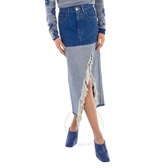 Marni Bleached Coated Denim Midi Skirt, Brand Size 36 ( US
