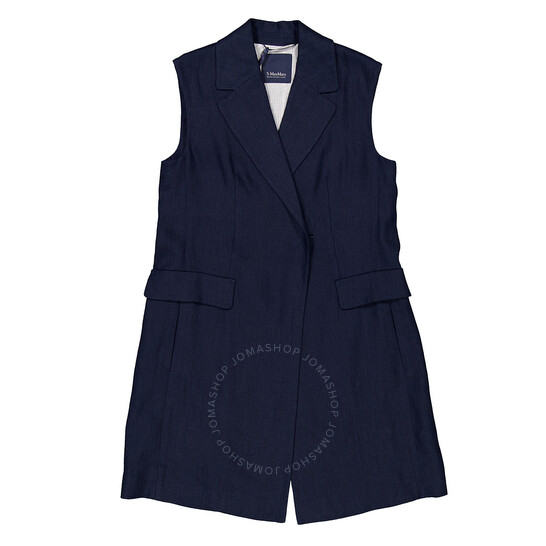 Max Mara Navy Marie Long Linen Vest, Brand Size 40 ( US Size