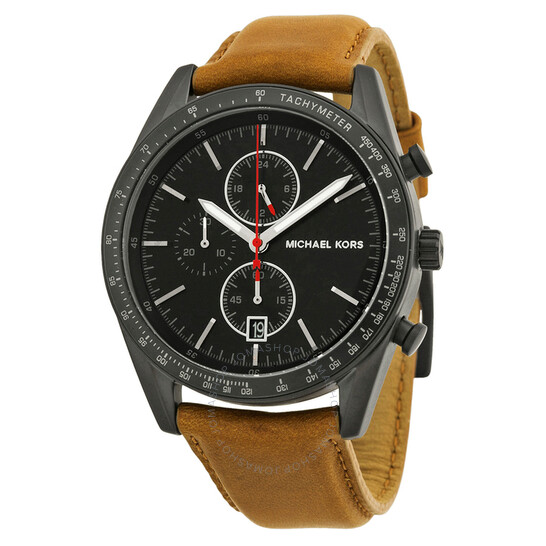 Michael Kors Accelerator Chronograph Black Dial Tan Leather