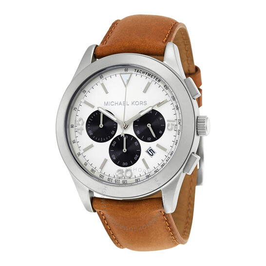 Michael Kors Gareth Silver Dial Tan Leather Men's Watch