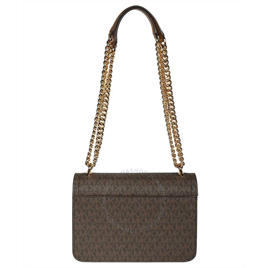 Michael Kors Ladies Heather Large Logo Shoulder Bag - Brown