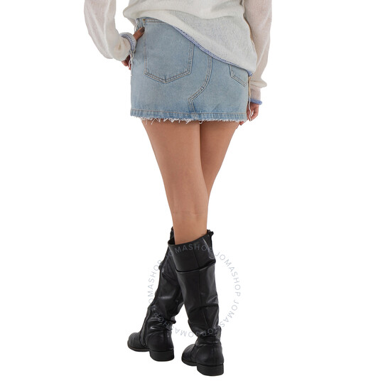 スカート MM6 MAISON MARGIELA Women Mini Skirts S62MI0021S30589981 BLU Mm6 Maison Margiela Blue Frayed Denim Miniskirt, Brand Size