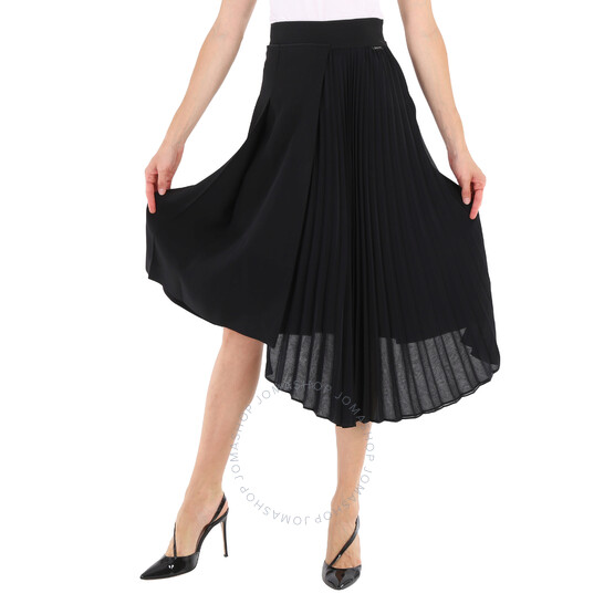 Moncler Ladies Black Asymmetric Pleated Skirt, Brand Size 38