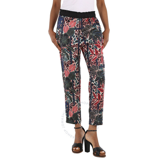Moncler Ladies Floral Print Cropped Silk Trousers, Brand