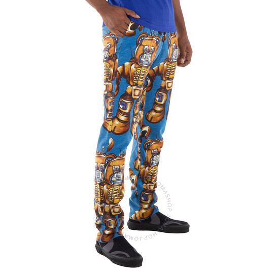 Moschino Blue Allover Robot Print Cotton Trousers, Brand