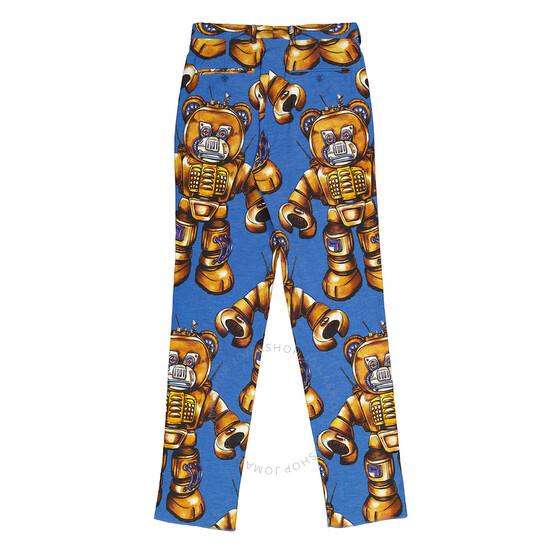 Moschino Blue Allover Robot Print Cotton Trousers, Brand