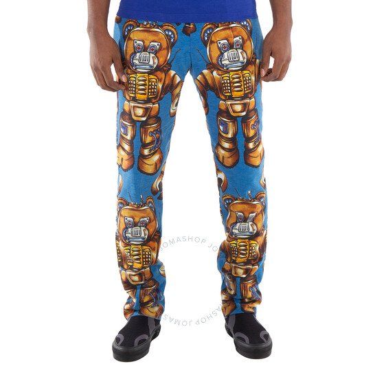 【送料&関税込】Moschino Acetate Pants Moschino Blue Allover Robot Print Cotton Trousers, Brand