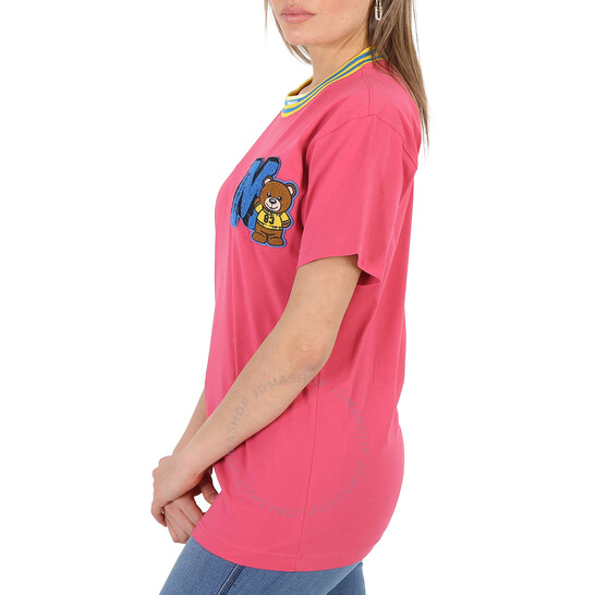 Moschino Fuschia Varsity Teddy Bear Applique Oversized T