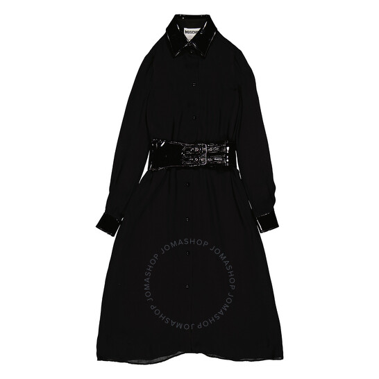ワンピース MOSCHINO Woman Dress Black 04060424 1555 Moschino Ladies Black Long-Sleeved Midi Dress, Brand Size 38