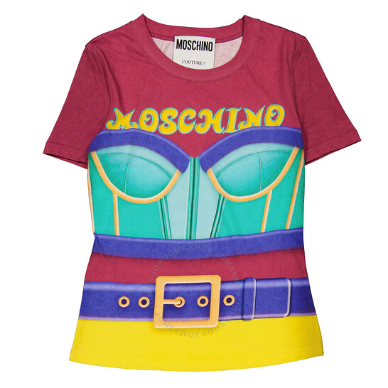Tシャツ・カットソー LOVE MOSCHINO Woman T-Shirt Multicolor W4H0630M3876 4031 Moschino Ladies Multicolor Trompe L Oeil Regular T-Shirt