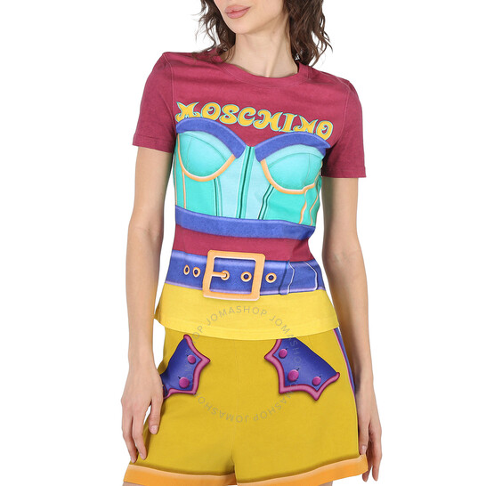 Moschino Ladies Multicolor Trompe L Oeil Regular T-Shirt