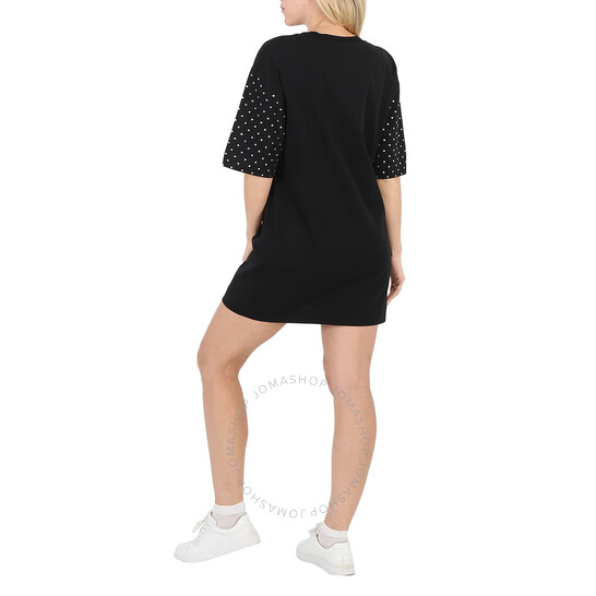 Moschino Ladies Teddy Bear Gem-Logo T-Shirt Dress In Black