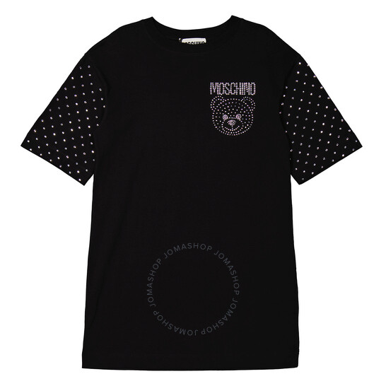 Moschino Ladies Teddy Bear Gem-Logo T-Shirt Dress In Black