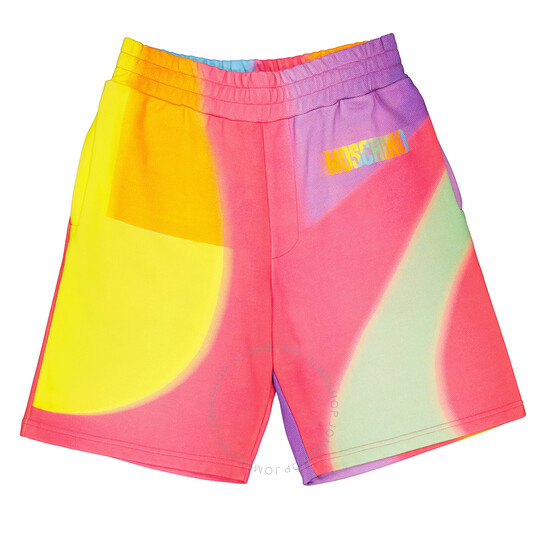 Moschino Multi Rainbow Print Cotton Sweat Shorts, Brand Size