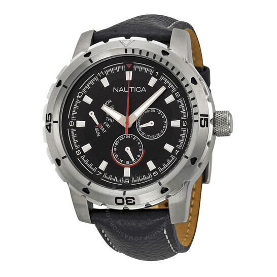 ナツ•*¨*•.¸♬︎ Nautica NCS 350 Multi-function Black Dial Leather Men's