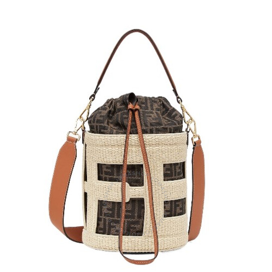 ハンドバッグ FENDI Handbags Women Straw Brown Fendi - Sunshine Tobacco Striped Jacquard Large Shopper